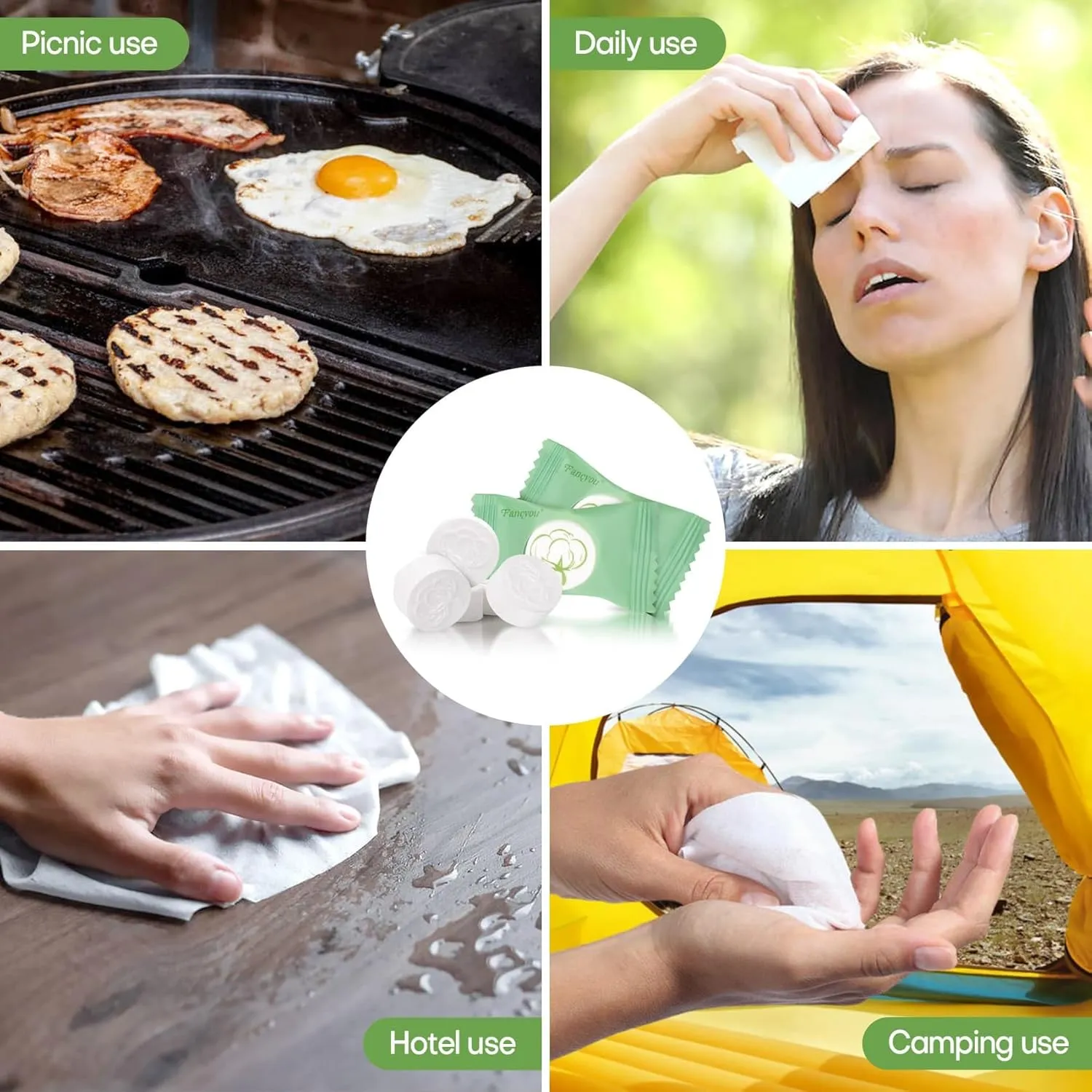 Compressed Disposable Face Towel 300 PCS,Thicken Facial Cleansing Cloths Towelettes,Compact Portable Wash Cotton Wipes Tablets Coin Tissues for Beauty Salon Personal Care Travel Camping(Green)