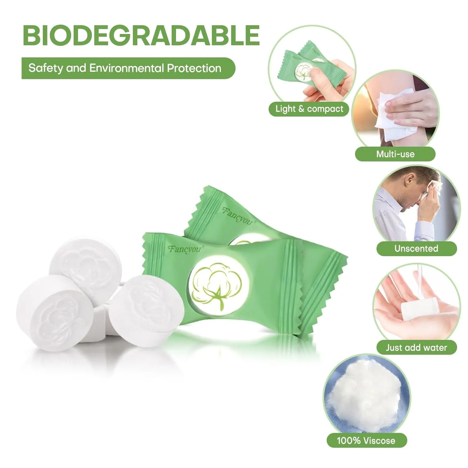 Compressed Disposable Face Towel 300 PCS,Thicken Facial Cleansing Cloths Towelettes,Compact Portable Wash Cotton Wipes Tablets Coin Tissues for Beauty Salon Personal Care Travel Camping(Green)
