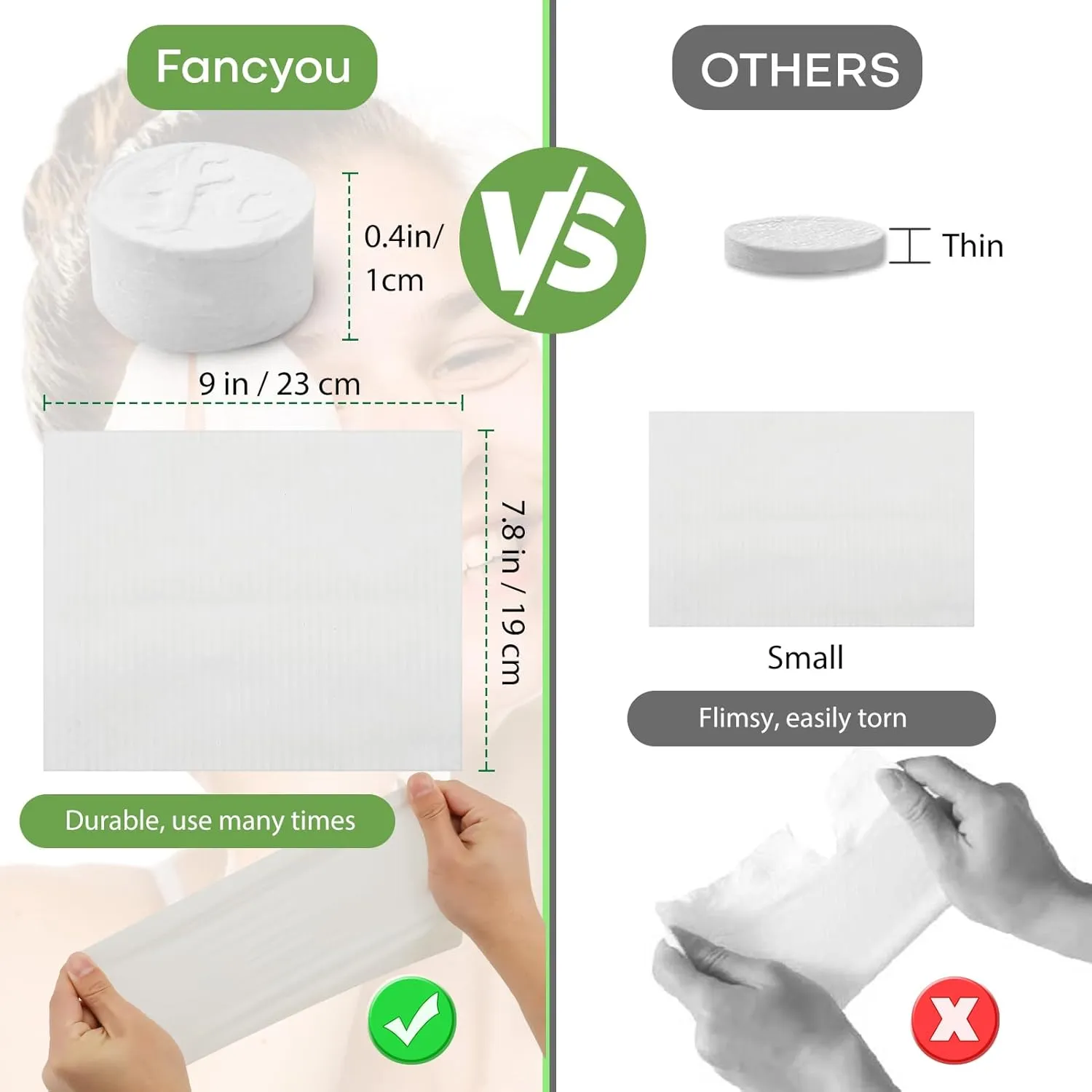 Compressed Disposable Face Towel 300 PCS,Thicken Facial Cleansing Cloths Towelettes,Compact Portable Wash Cotton Wipes Tablets Coin Tissues for Beauty Salon Personal Care Travel Camping(Green)