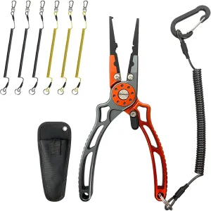 Convenient Fishing Tool Combination, 6 pcs Fishing Coiled Lanyards & UTA II Fishing Pliers, A Neat Option for Angler