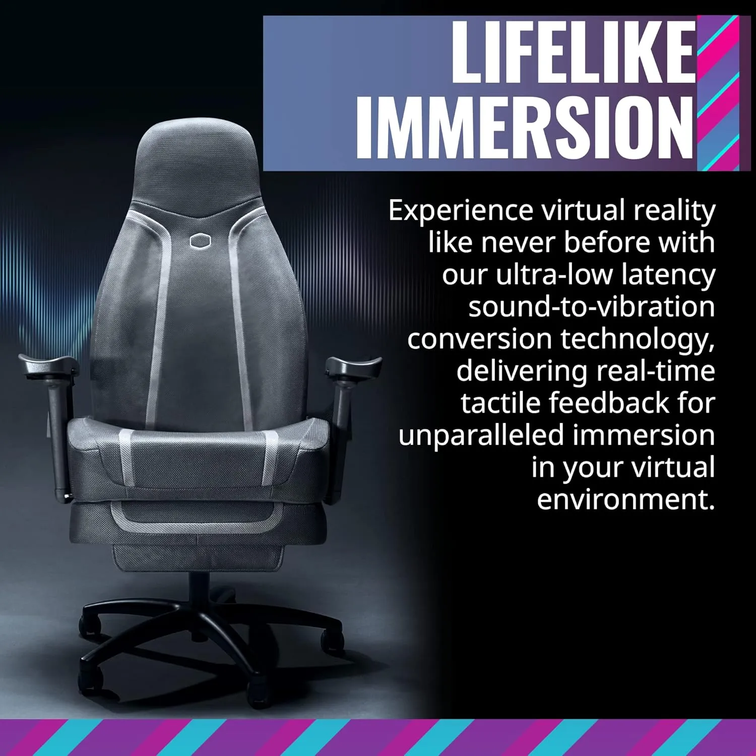 Cooler Master Synk X Lunar Gray Ergonomic Real-Time Tactile Immersion Chair, Retractable Leg Rest, All-in-one Controller, Breathable Fabric, Stable Rolling Base, Solid Structure (IXC-SX1-I-US1)