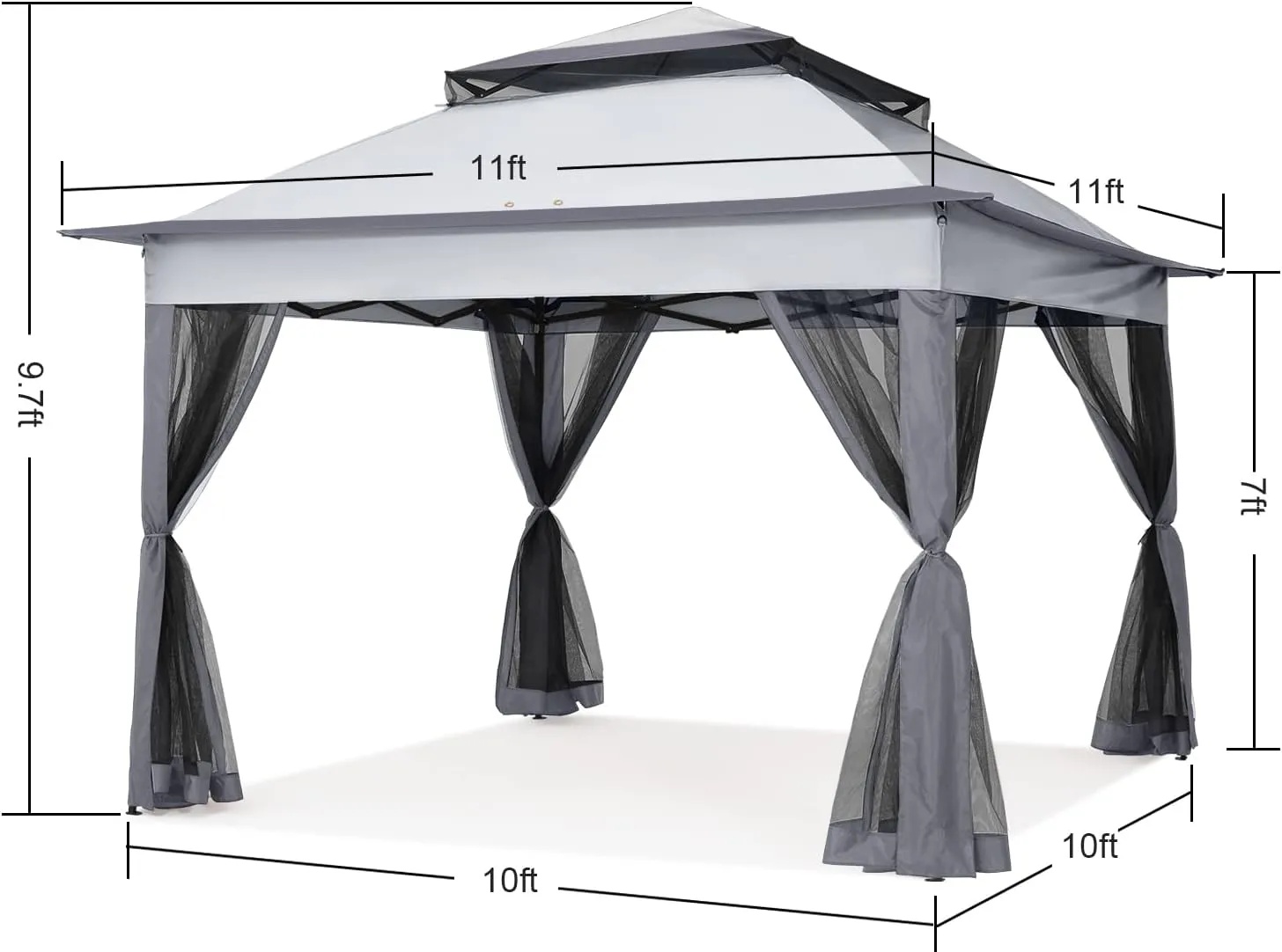 COOSHADE 11x11 Pop Up Gazebo Tent Outdoor Canopy Patio Shelter with Mosquito Netting(Dark Grey)