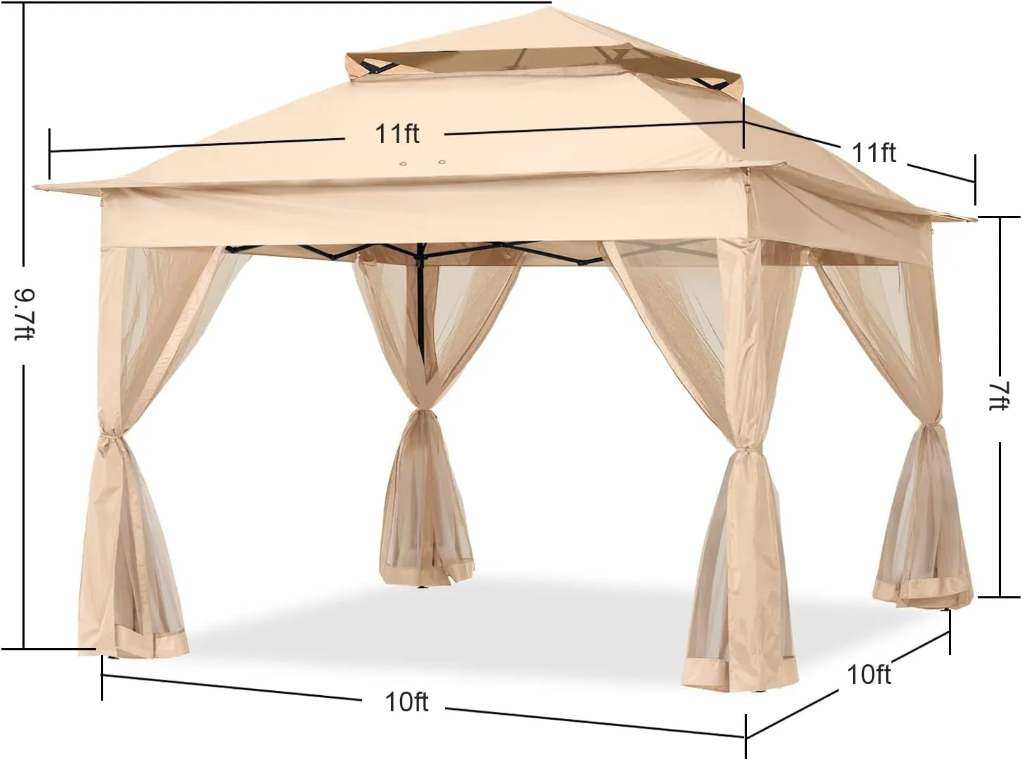 COOSHADE 11x11Ft Easy Pop Up Gazebo Tent Instant Outdoor Canopy Shelter with Mosquito Netting Walls(Khaki)