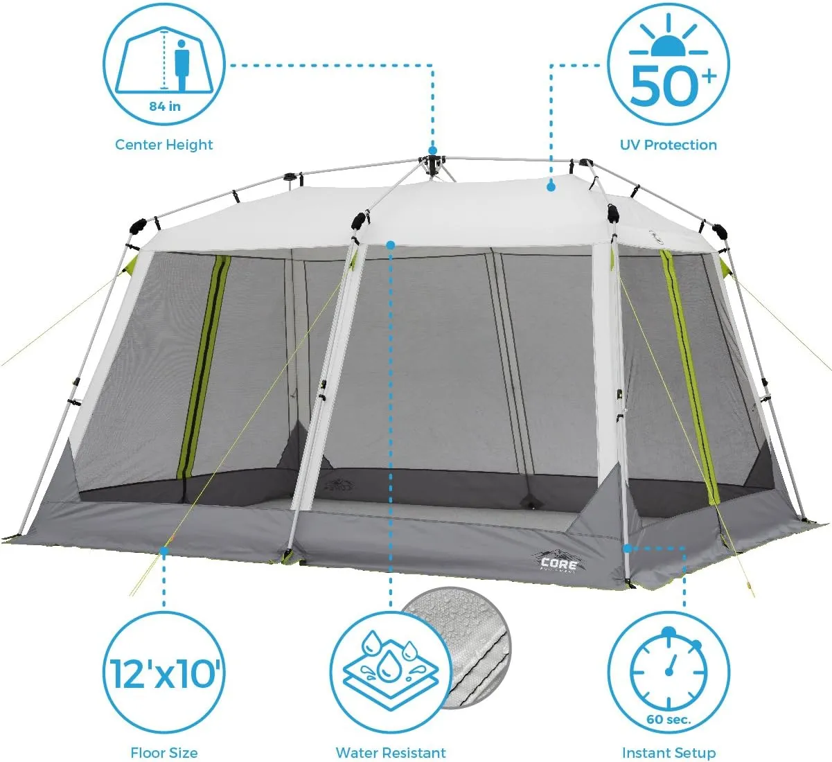 CORE 12'x10' Instant Screen House | Folding and Portable Large Pop Up Canopy Shelter with Included Carry Bag | Perfect for Family Camping, Outdoor, Picnic, Backyards, BBQ, Tailgate, Patio and Party