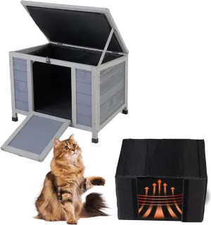 COZIWOW 24inches Wooden Catio Outdoor Cat House Small Animal House，Rabbit Hutch Indoor，Stable Weatherproof Bunny Cage Insulated Pet Shelter for Small Cat Dog Rabbit Guinea Pig(Warm Grey)
