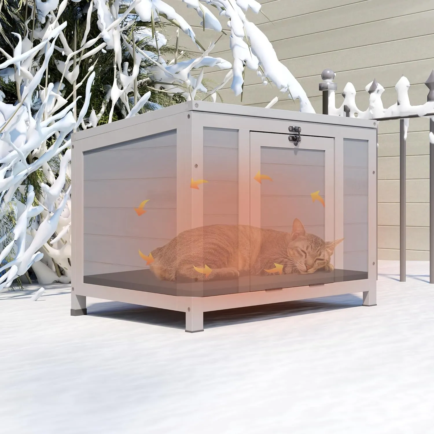 COZIWOW 24inches Wooden Catio Outdoor Cat House Small Animal House，Rabbit Hutch Indoor，Stable Weatherproof Bunny Cage Insulated Pet Shelter for Small Cat Dog Rabbit Guinea Pig(Warm Grey)