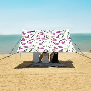 Creative Cherries Symbols Beach Canopy Tent Anti-UV & Wind Resistant, Camping Sun Shelter Easy Setup Portable,Outdoor Shade Tents with Sandbags,Sand Shovels,Ground Pegs & Stability Poles