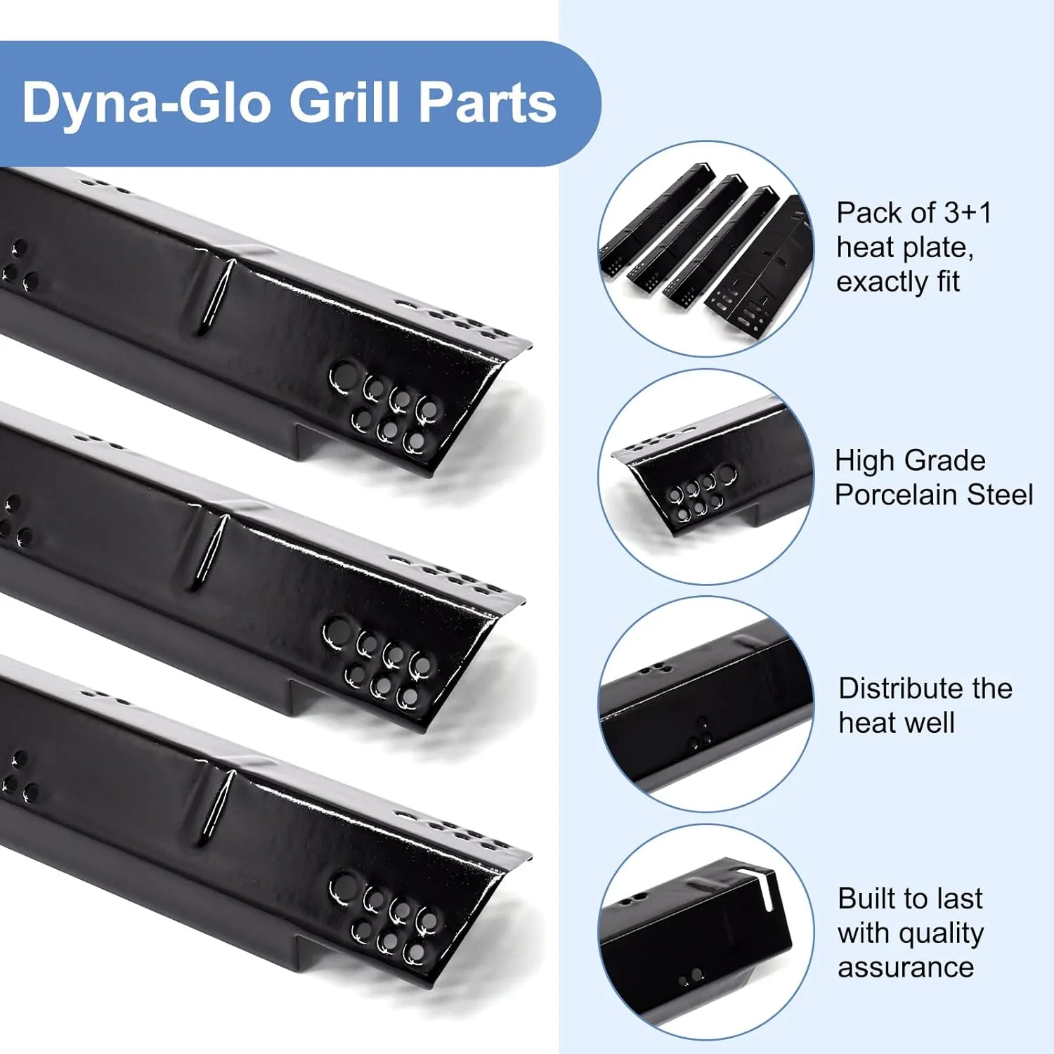 Criditpid Grill Replacement Parts for Dyna-Glo DGH450CRP, Porcelain Steel Grill Heat Plate & Stainless Steel Burner Tube for Dyna-Glo 4 Burner Grill.