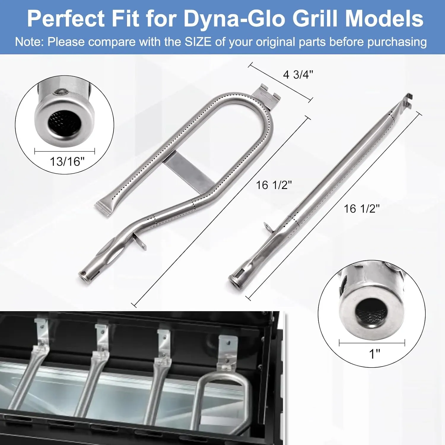 Criditpid Grill Replacement Parts for Dyna-Glo DGH450CRP, Porcelain Steel Grill Heat Plate & Stainless Steel Burner Tube for Dyna-Glo 4 Burner Grill.