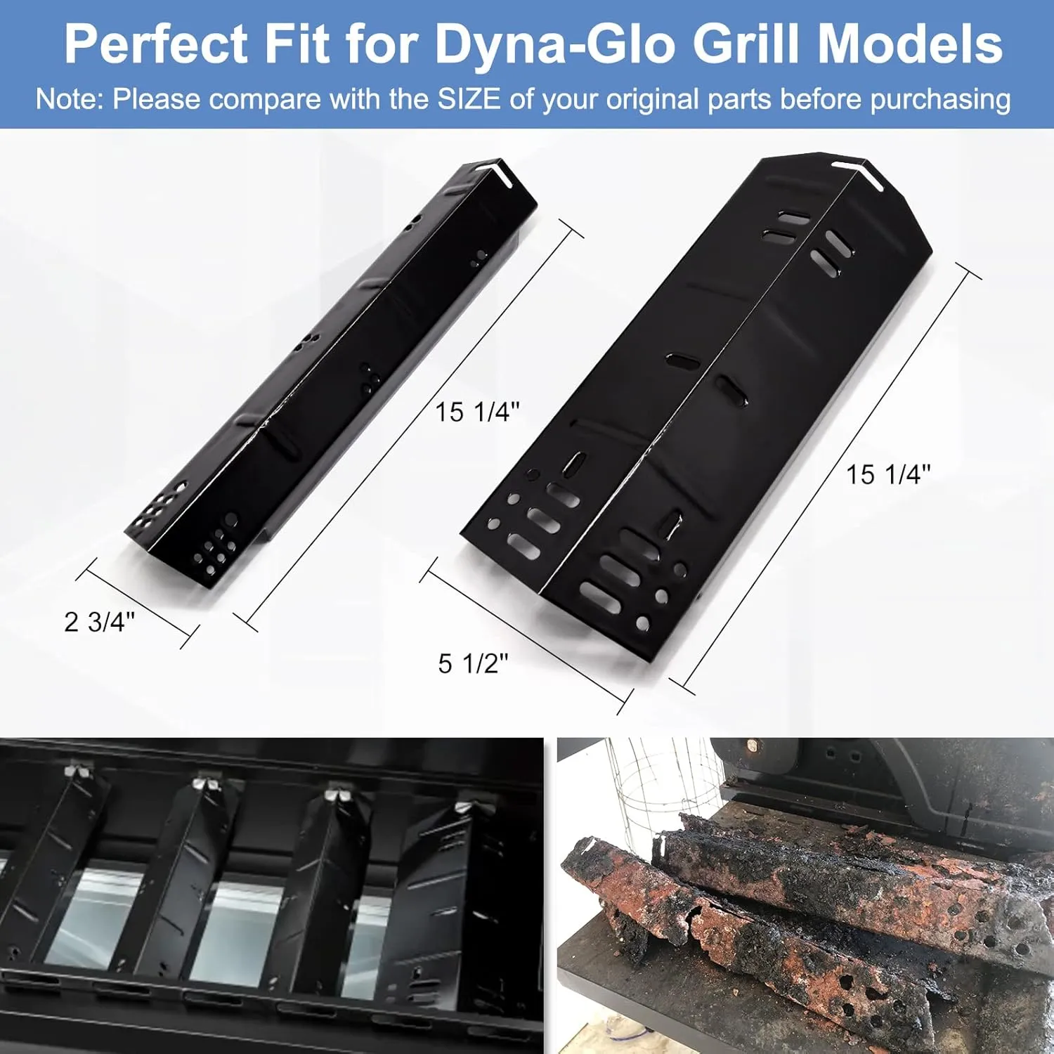 Criditpid Grill Replacement Parts for Dyna-Glo DGH450CRP, Porcelain Steel Grill Heat Plate & Stainless Steel Burner Tube for Dyna-Glo 4 Burner Grill.