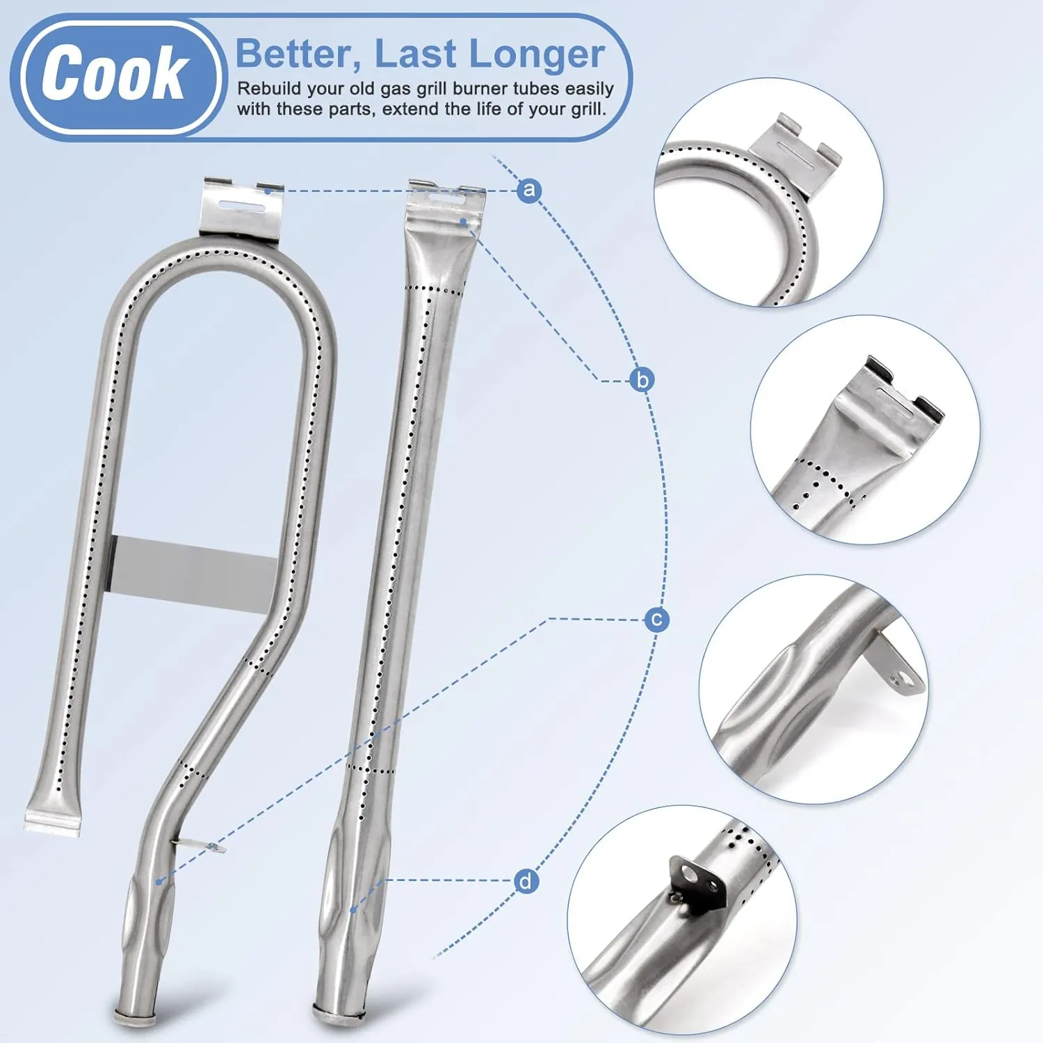 Criditpid Grill Replacement Parts for Dyna-Glo DGH450CRP, Porcelain Steel Grill Heat Plate & Stainless Steel Burner Tube for Dyna-Glo 4 Burner Grill.