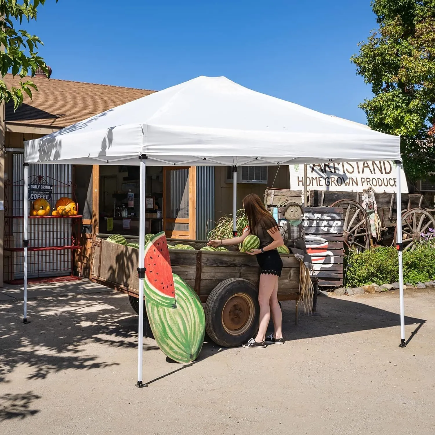 CROWN SHADES 10x10 Pop up Canopy Instant Commercial Canopy Including 1 Removable Sidewall, 2 Crossbars, 4 Ropes, 8 Stakes, 4 Weight Bags, STO 'N Go Bag, White