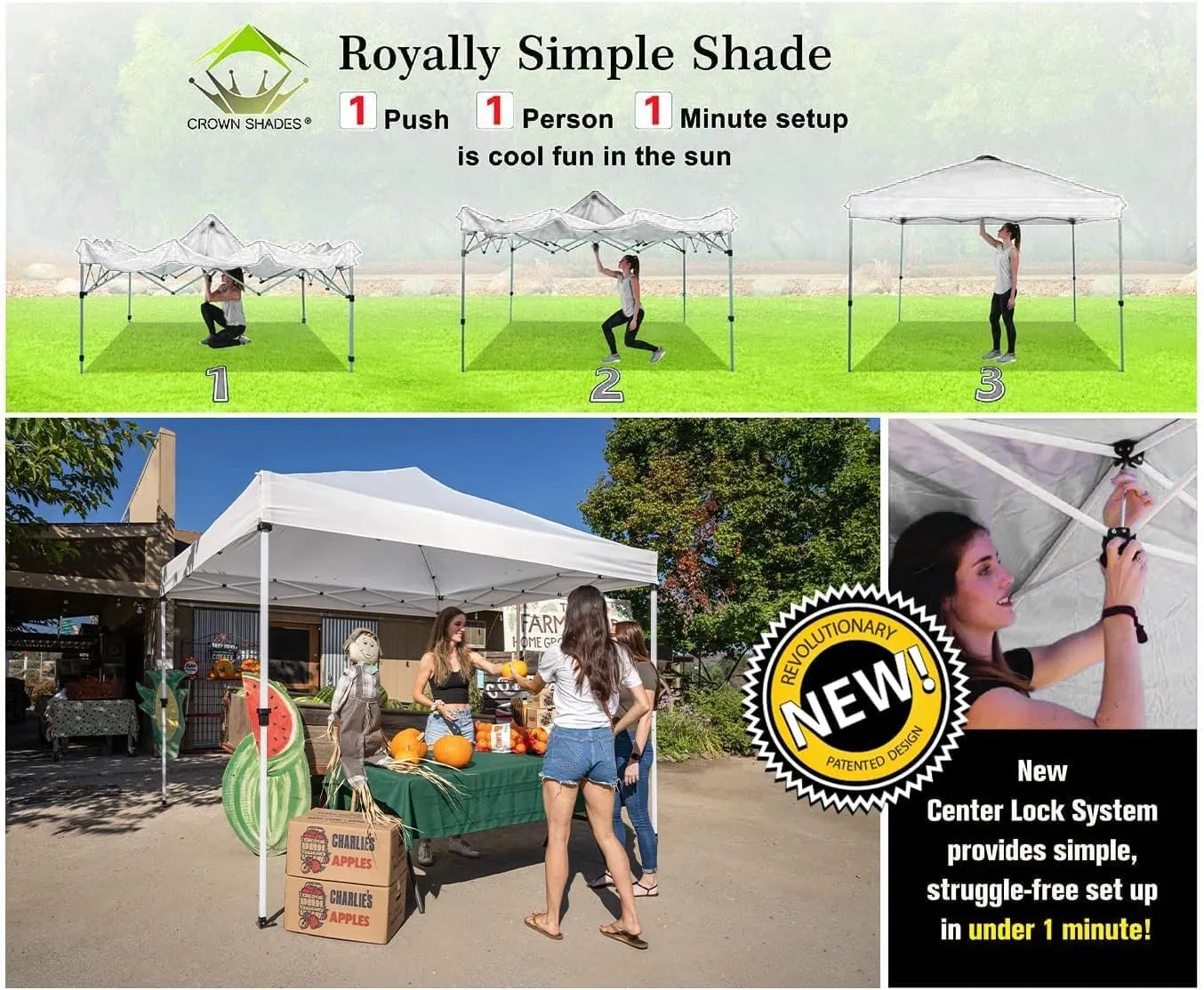CROWN SHADES 10x10 Pop up Canopy Instant Commercial Canopy Including 1 Removable Sidewall, 2 Crossbars, 4 Ropes, 8 Stakes, 4 Weight Bags, STO 'N Go Bag, White