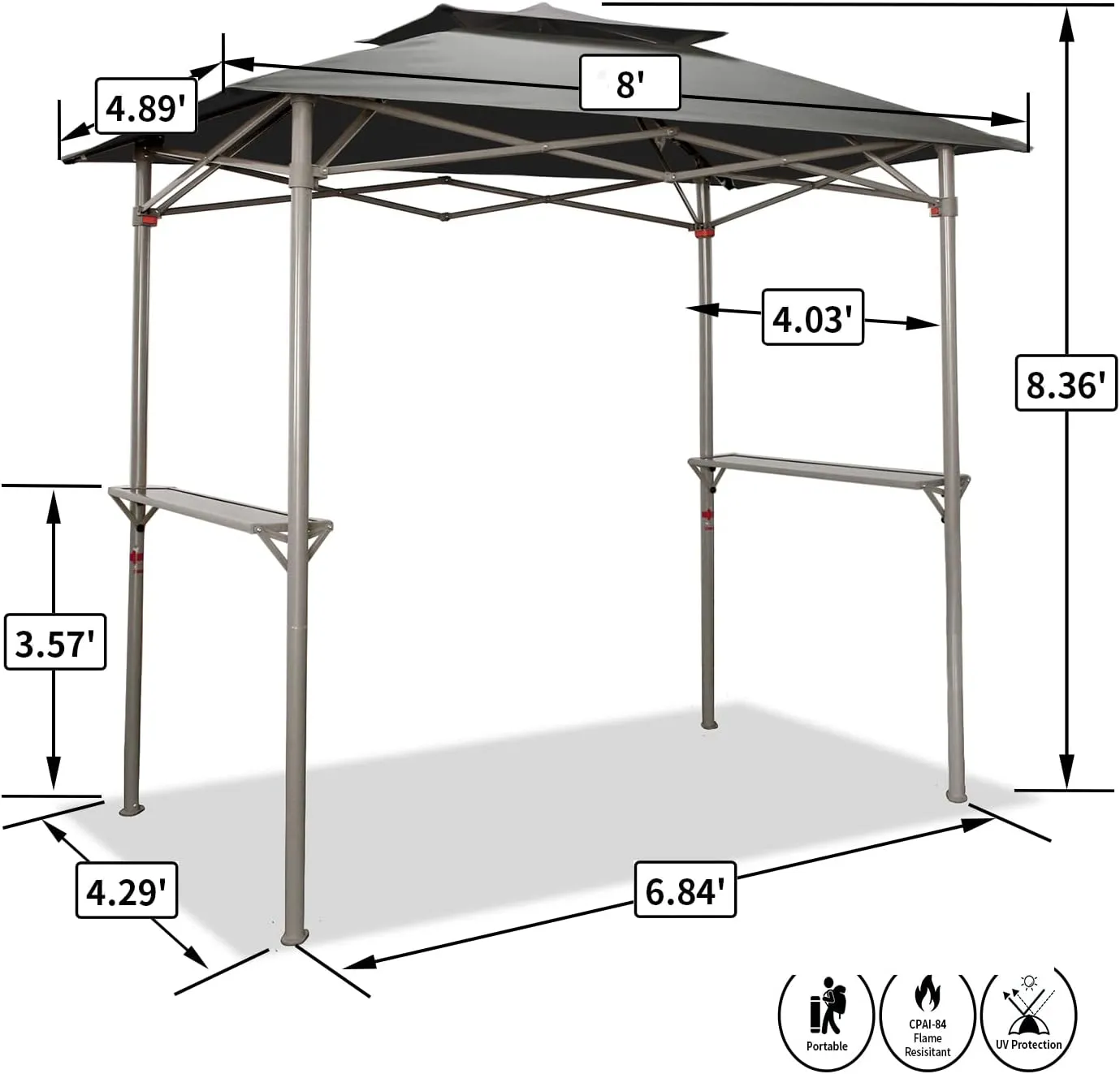Crown Shades 8x5 Grill Gazebo - Pop Up Canopy for BBQ and Backyard Patio - Easy Outdoor Barbecue Shade Cover with Double Tier Vented Top & 2 Side Shelves (Grey)