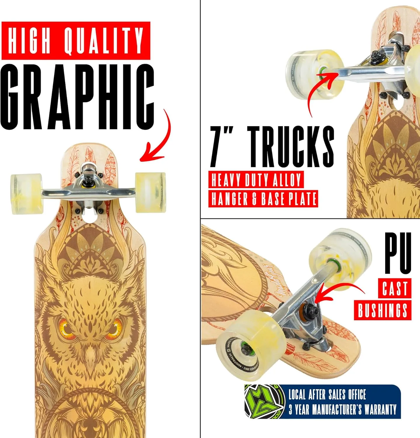 Cruiser Skateboard for Adults & Teens – Lightweight 31" Maple Deck – Smooth 70mm Wheels – Madd Gear Longboard