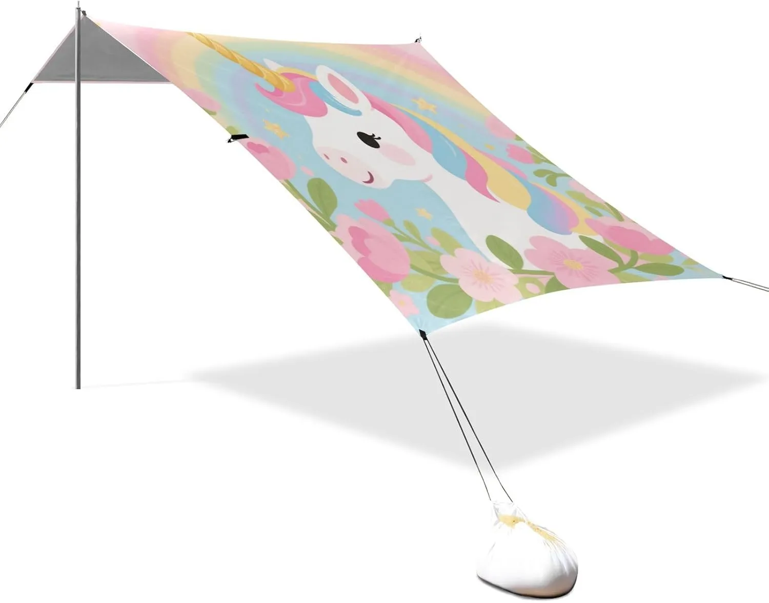 Cute Cartoon Unicorns Pink Designed UPF50  Beach Cabana Waterproof Shade Sun Shelter with Sand Shovel for Family Trips, Picnics & Camping tienda para Playa