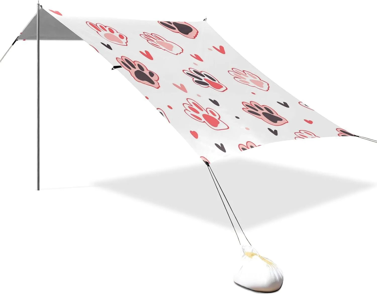 Cute Cat Paws Designed UPF50  Protection Foldable Beach Cabana Lightweight Outdoor Sun Shade with Sandbags and Shovel for Camping, Picnics, Backyard sombrillas para Playa