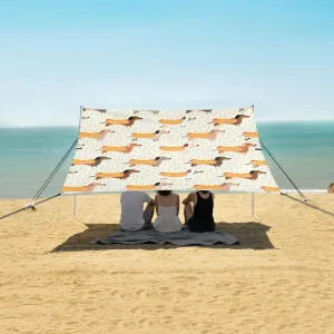 Cute Dachshunds Beach Canopy Tent Anti-UV & Wind Resistant, Hot Dog Dots Camping Sun Shelter Easy Setup Portable,Outdoor Shade Tents with Sandbags,Sand Shovels,Ground Pegs & Stability Poles