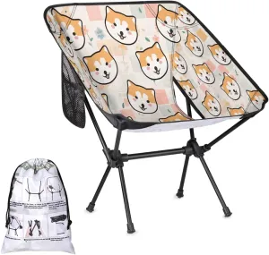 Cute Dog Camping Chairs for Adults Ultralight Folding Chairs Outside Portable Camp Backpacking Chair with Side Pocket Storage Bag Compact Beach Chairs for Hiking Fishing
