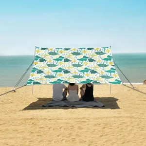 Cute Green Manta Ray Beach Canopy Tent Anti-UV & Wind Resistant, Camping Sun Shelter Easy Setup Portable,Outdoor Shade Tents with Sandbags,Sand Shovels,Ground Pegs & Stability Poles