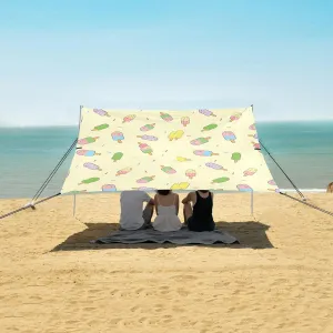 Cute Ice Cream Beach Canopy Tent Anti-UV & Wind Resistant, Camping Sun Shelter Easy Setup Portable,Outdoor Shade Tents with Sandbags,Sand Shovels,Ground Pegs & Stability Poles
