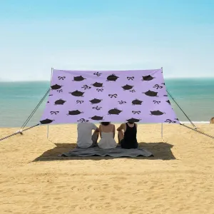 Cute Kitten Bowknot Beach Canopy Tent Anti-UV & Wind Resistant, Camping Sun Shelter Easy Setup Portable,Outdoor Shade Tents with Sandbags,Sand Shovels,Ground Pegs & Stability Poles