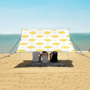Cute Yellow Blow Fish Beach Canopy Tent Anti-UV & Wind Resistant, Camping Sun Shelter Easy Setup Portable,Outdoor Shade Tents with Sandbags,Sand Shovels,Ground Pegs & Stability Poles
