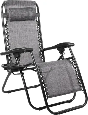 CYCLONE SOUND Adjustable Zero Gravity Folding Reclining Lounge Chair with Pillow，Anti-Gravity Chair for Indoor & Outdoor, Folding Reclining Chair w/Side Tray (Grey 1PACK)