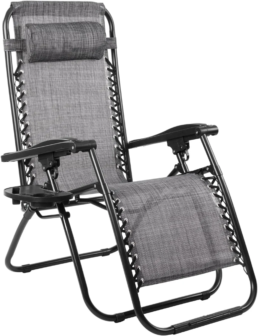 CYCLONE SOUND Adjustable Zero Gravity Folding Reclining Lounge Chair with Pillow，Anti-Gravity Chair for Indoor & Outdoor, Folding Reclining Chair w/Side Tray (Grey 1PACK)