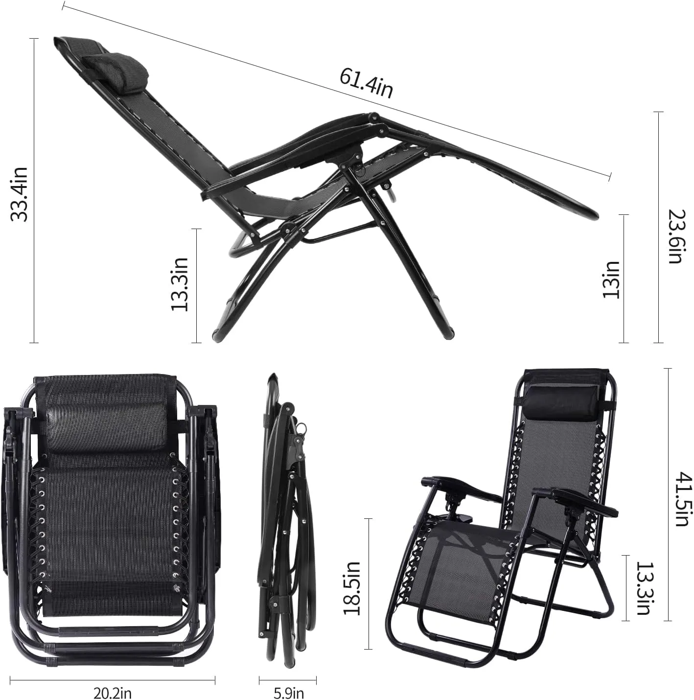 CYCLONE SOUND Adjustable Zero Gravity Folding Reclining Lounge Chair with Pillow，Anti-Gravity Chair for Indoor & Outdoor, Folding Reclining Chair w/Side Tray