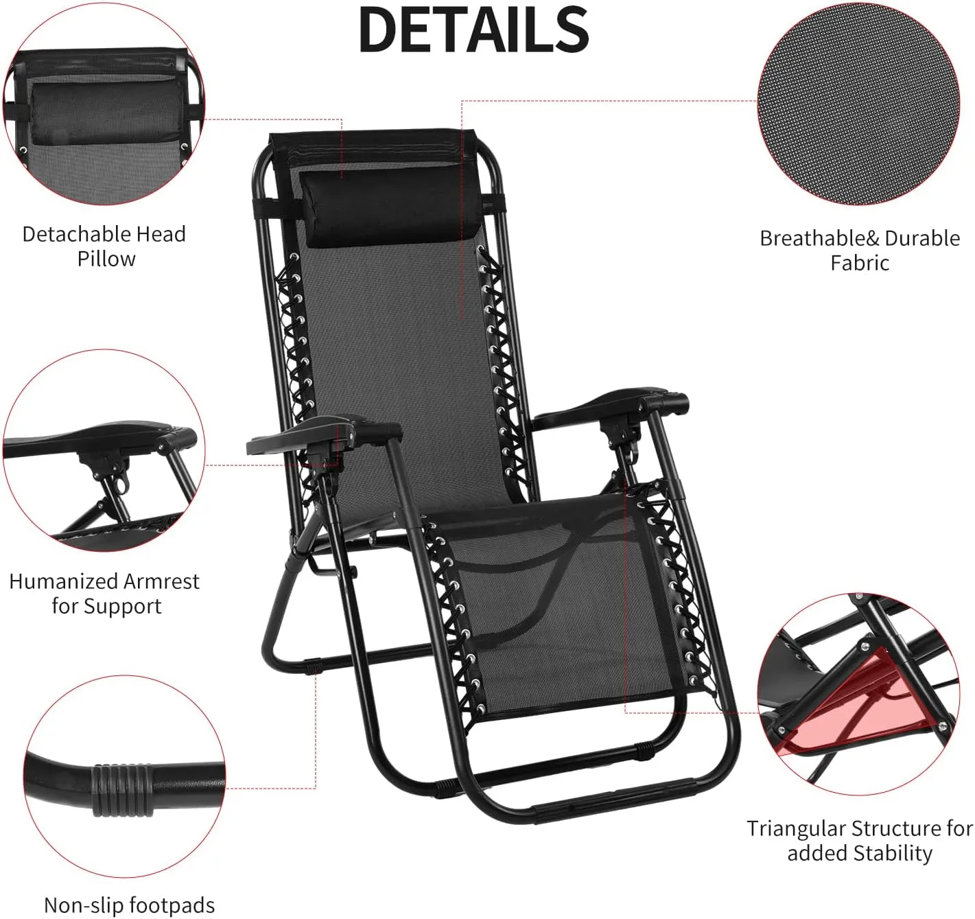 CYCLONE SOUND Adjustable Zero Gravity Folding Reclining Lounge Chair with Pillow，Anti-Gravity Chair for Indoor & Outdoor, Folding Reclining Chair w/Side Tray