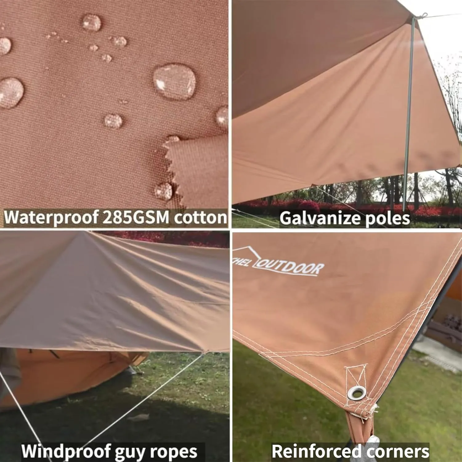 DANCHEL OUTDOOR Waterproof Bell Tent Awning, 4 Season Camping Tarp – Portable Canopy Cover with Poles, Lightweight Glamping Accessories, Rectangle/Arch