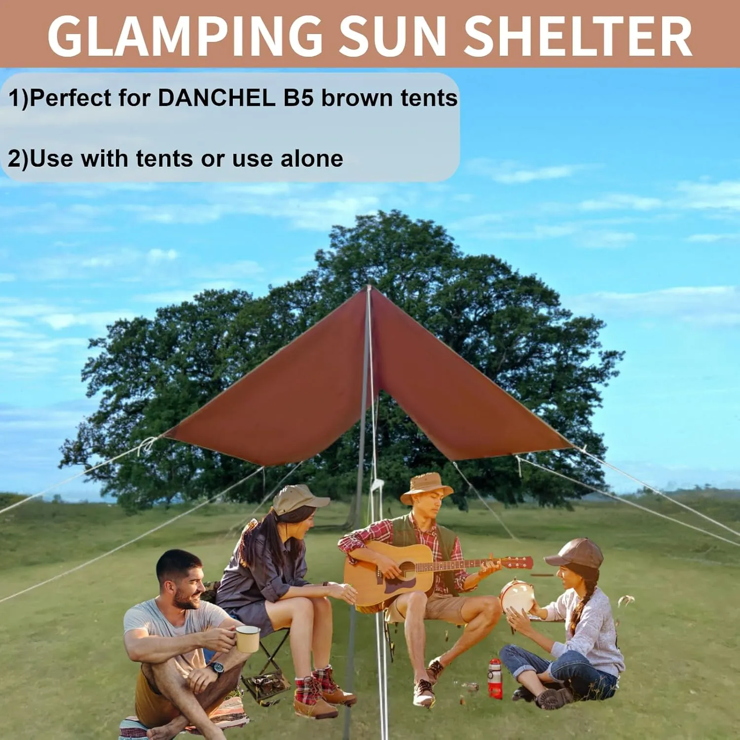 DANCHEL OUTDOOR Waterproof Bell Tent Awning, 4 Season Camping Tarp – Portable Canopy Cover with Poles, Lightweight Glamping Accessories, Rectangle/Arch