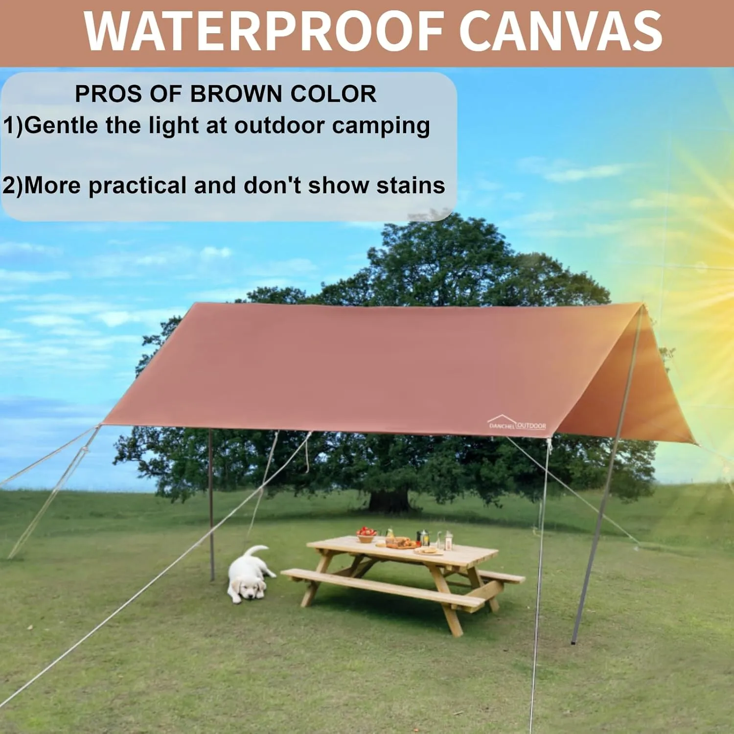 DANCHEL OUTDOOR Waterproof Bell Tent Awning, 4 Season Camping Tarp – Portable Canopy Cover with Poles, Lightweight Glamping Accessories, Rectangle/Arch