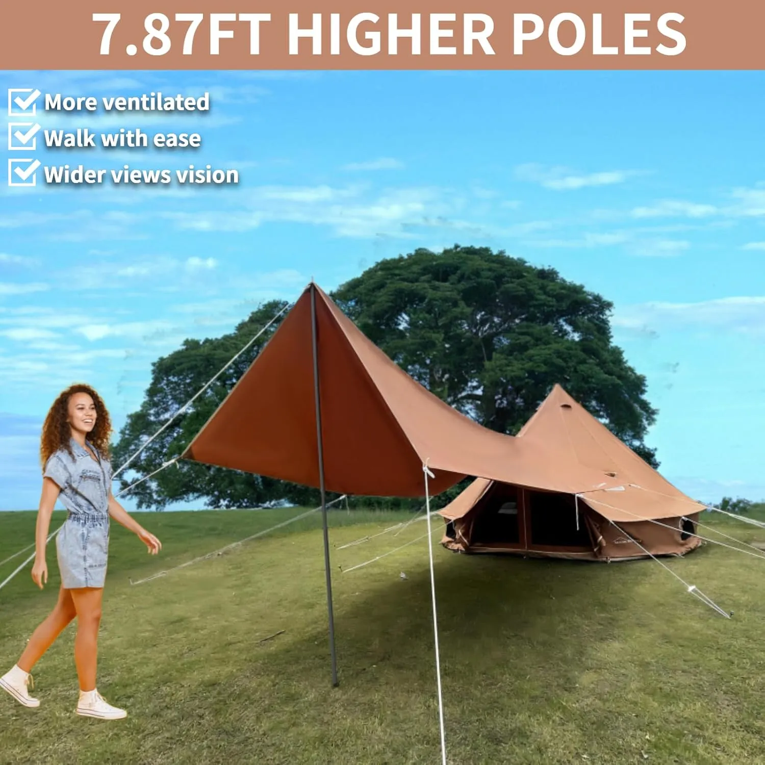 DANCHEL OUTDOOR Waterproof Bell Tent Awning, 4 Season Camping Tarp – Portable Canopy Cover with Poles, Lightweight Glamping Accessories, Rectangle/Arch