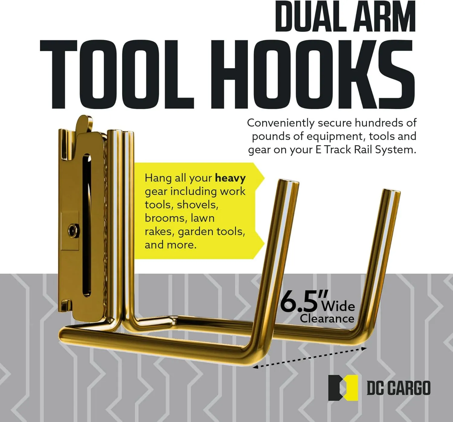 DC Cargo Mall E Track Tool Hanger Accessories 6.5" Deep (2 Pack) - Garage Wall Mount, Truck, Enclosed Trailer, Storage ETrack System Hooks - Hook Storage System for Tools, Ladder, Shovel