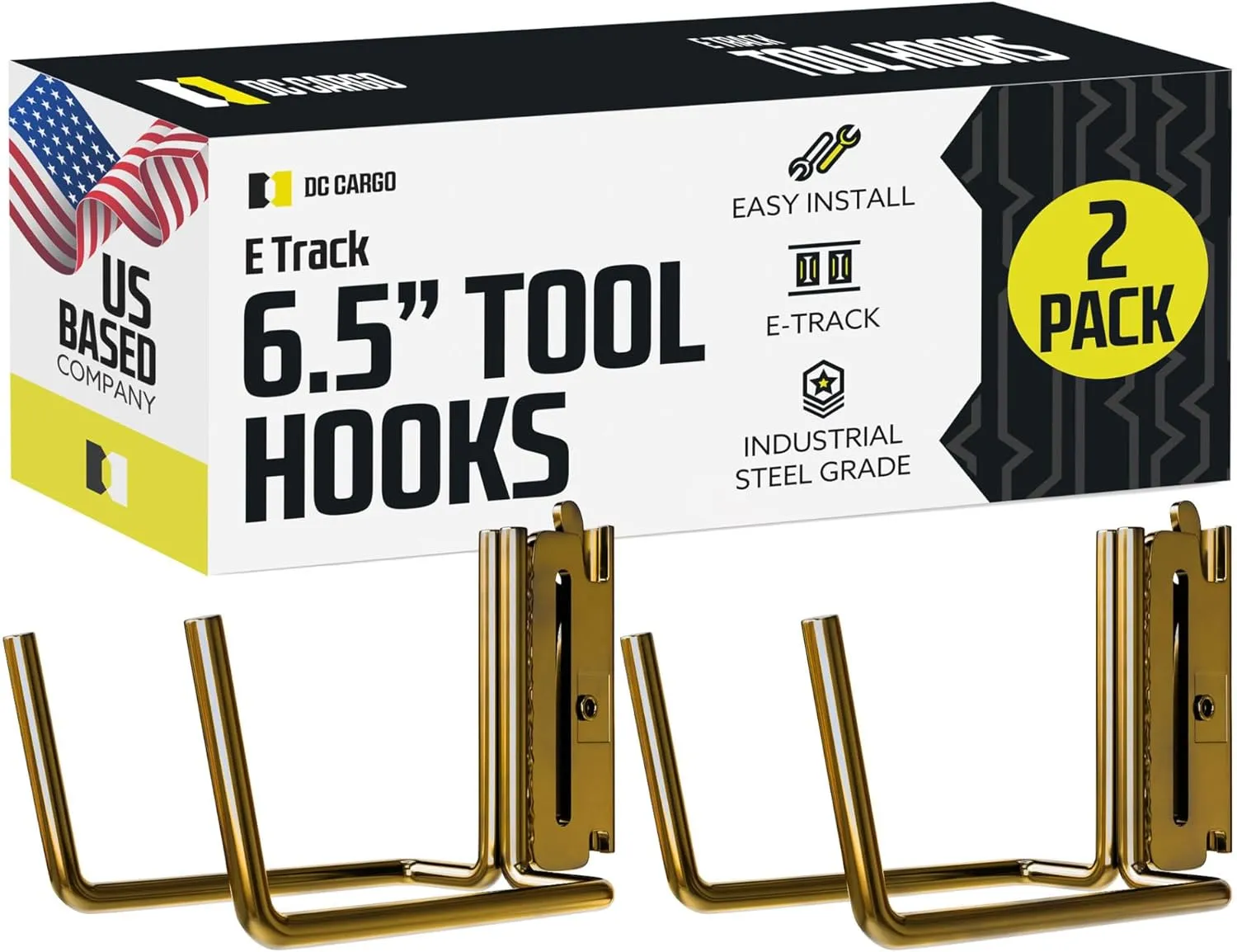 DC Cargo Mall E Track Tool Hanger Accessories 6.5" Deep (2 Pack) - Garage Wall Mount, Truck, Enclosed Trailer, Storage ETrack System Hooks - Hook Storage System for Tools, Ladder, Shovel