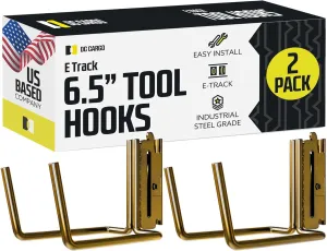 DC Cargo Mall E Track Tool Hanger Accessories 6.5" Deep (2 Pack) - Garage Wall Mount, Truck, Enclosed Trailer, Storage ETrack System Hooks - Hook Storage System for Tools, Ladder, Shovel
