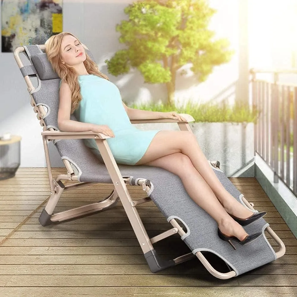 Deck Chair Recliners Folding Recliner Portable Reclining Sun Lounger Outdoor Camping Chair-Grey Pearl Pad-Gray   Crystal Pad