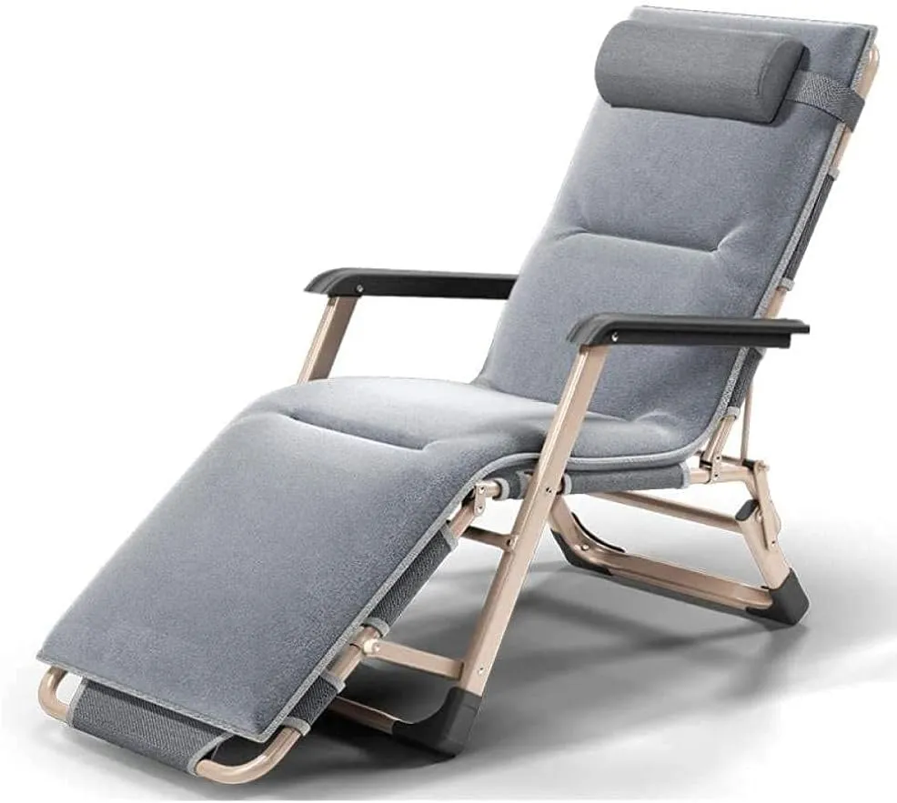 Deck Chair Recliners Folding Recliner Portable Reclining Sun Lounger Outdoor Camping Chair-Grey Pearl Pad-Gray   Crystal Pad