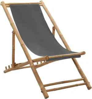 Deck Chair,Camping Chair,Comfortable Leisure Reclining Chair,Features Foldable Design,Adjustable in 4 Positions,Assembly Required,Used for Deck, poolside, Camping,Beach, Bamboo and Canvas Dark Gray