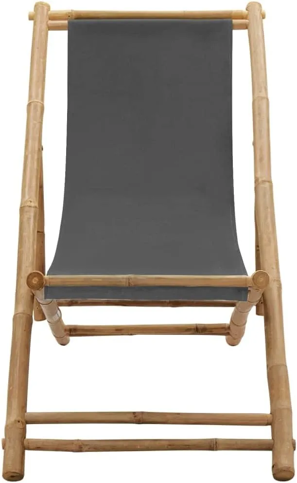 Deck Chair,Camping Chair,Comfortable Leisure Reclining Chair,Features Foldable Design,Adjustable in 4 Positions,Assembly Required,Used for Deck, poolside, Camping,Beach, Bamboo and Canvas Dark Gray