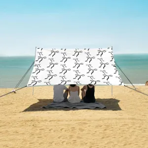Decorative Black Bows Pattern Beach Canopy Tent Anti-UV & Wind Resistant, Camping Sun Shelter Easy Setup Portable,Outdoor Shade Tents with Sandbags,Sand Shovels,Ground Pegs & Stability Poles