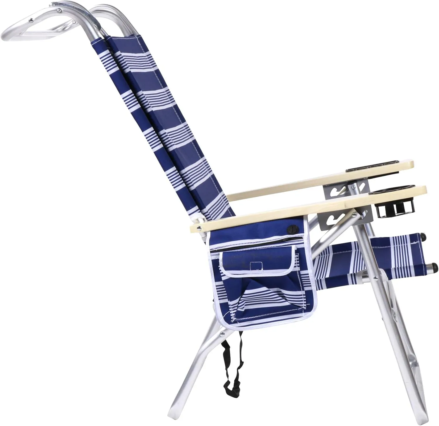 Deluxe 4 Reclining Positions Lightweight High Aluminum Beach Chair with Canopy Shade for Adults, Drink Holder, Storage Pouch