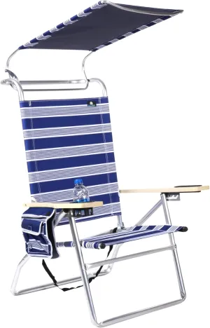 Deluxe 4 Reclining Positions Lightweight High Aluminum Beach Chair with Canopy Shade for Adults, Drink Holder, Storage Pouch
