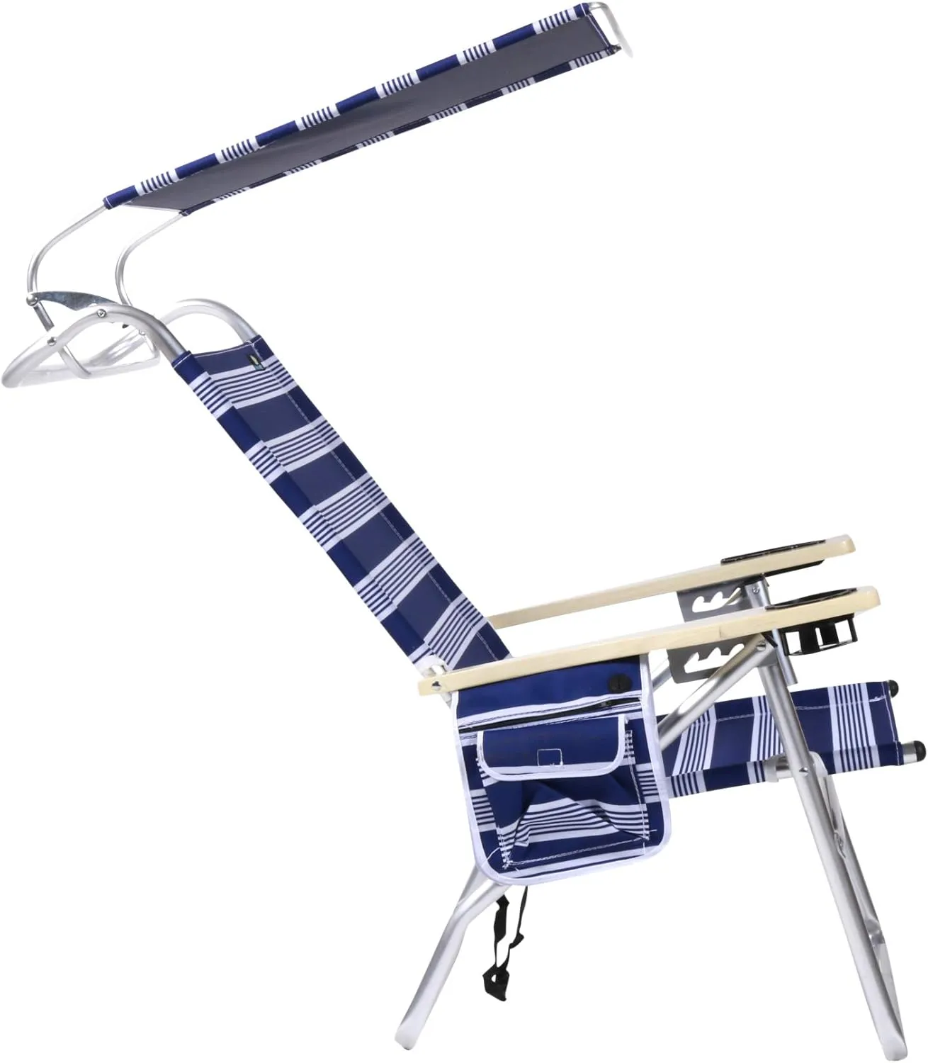 Deluxe 4 Reclining Positions Lightweight High Aluminum Beach Chair with Canopy Shade for Adults, Drink Holder, Storage Pouch