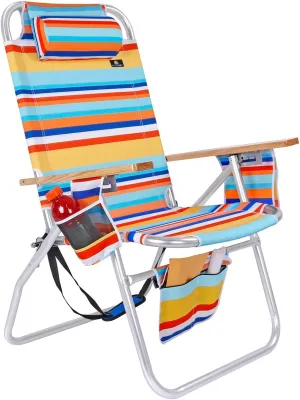 Deluxe XL Tall 17 Inches High Seat Beach Chair for Adults Heavy Duty, Aluminum Frame, Wide Plus Size, 300 lb Capacity
