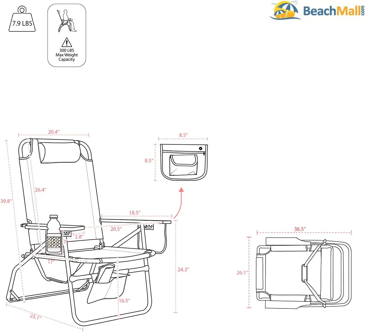 Deluxe XL Tall 17 Inches High Seat Beach Chair for Adults Heavy Duty, Aluminum Frame, Wide Plus Size, 300 lb Capacity