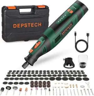 DEPSTECH Cordless Rotary Tool Kit, 8V 2.0Ah Rechargeable Battery, 30000RPM 5-Speed Multi Power Carving Tools, 127Pcs Accessories, Shield Attachment, Cutting/Drilling Guide for Handmade/DIY Creations