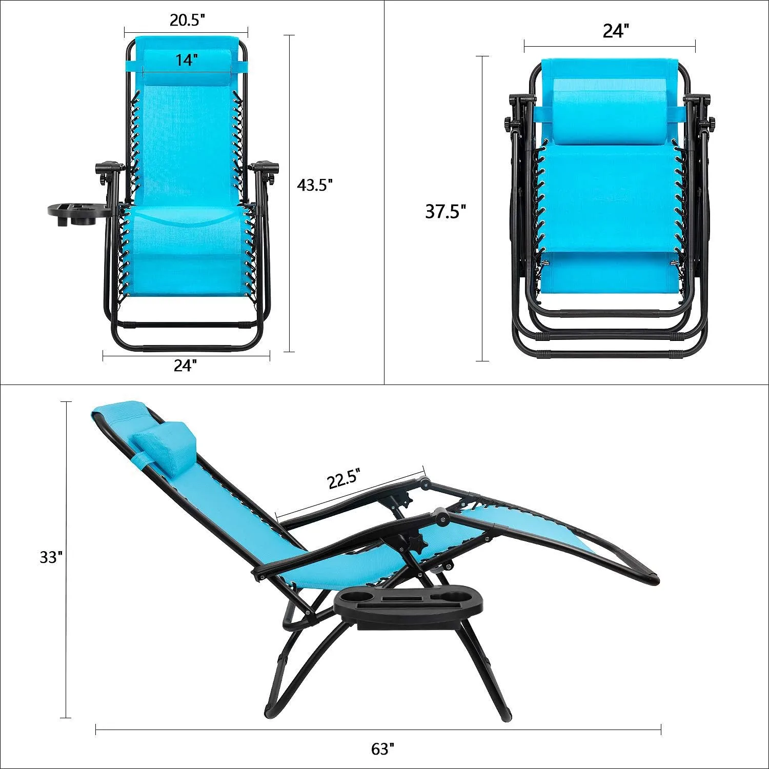 Devoko Patio Zero Gravity Chair Outdoor Folding Adjustable Reclining Chairs Pool Side Using Lawn Lounge Chair with Pillow Set of 2 (Blue)